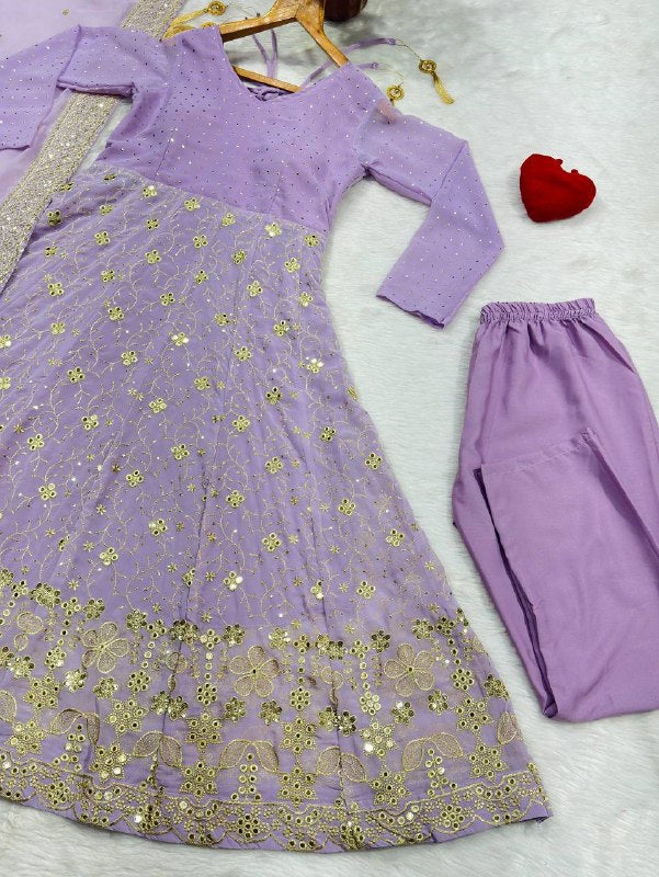 Lavender Faux Blooming Sequin Embroidered Anarkali