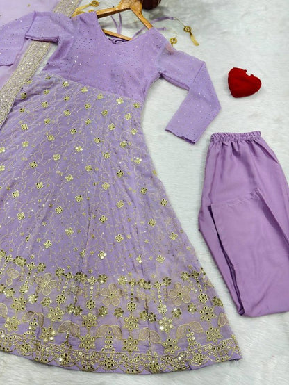 Lavender Faux Blooming Sequin Embroidered Anarkali