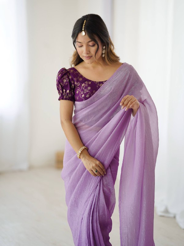 Sparkle Silk Ready To Wear Saree With Banarasi Silk Blouse