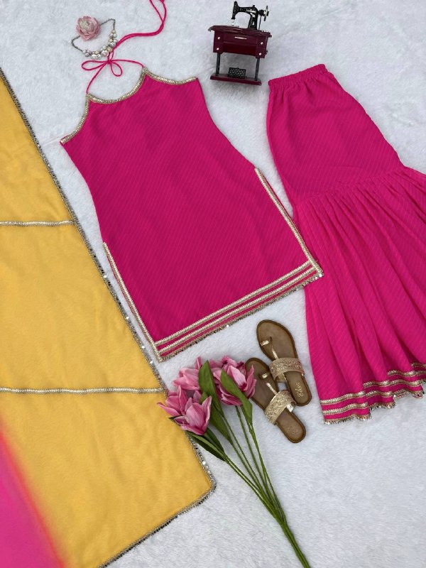 Pink Yellow Digital Print Sharara Suit
