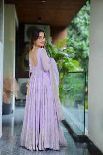 Lavender Faux Blooming Sequin Embroidered Anarkali