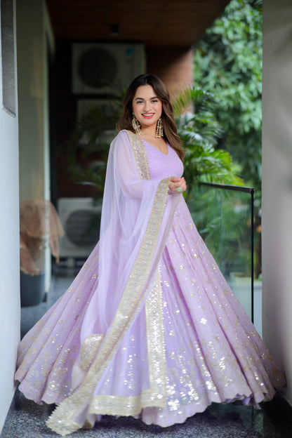 Lavender Faux Blooming Sequin Embroidered Anarkali