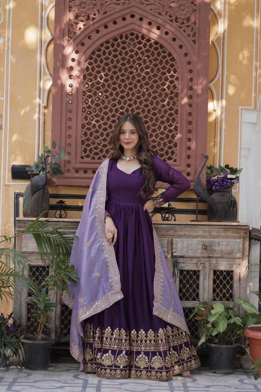 Minisa Designer Embroidered Zari Sequins Work Gown