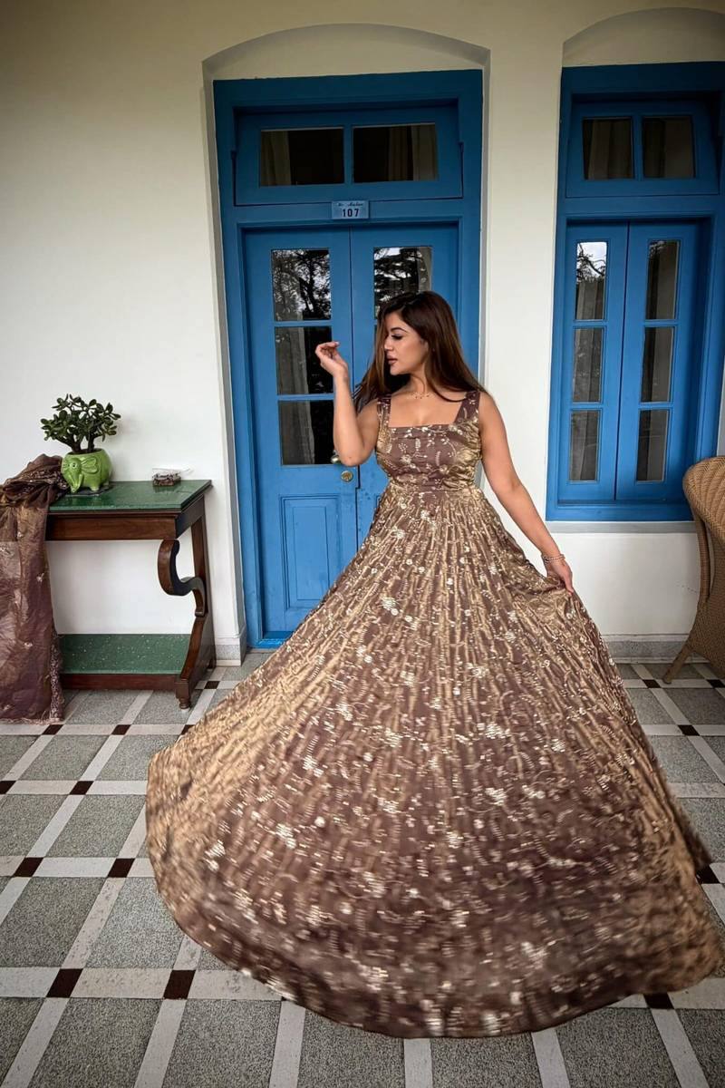 Classic Wine Flared Anarkali Suit with Dupatta