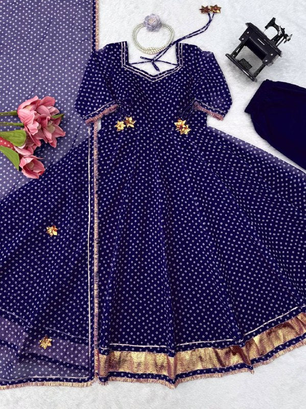 Navy Blue Digital Printed Anarkali Suit