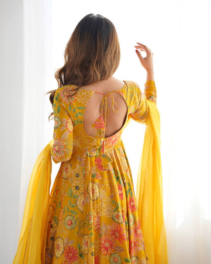 Yellow Roman Silk Chanderi Printed Kediya Palazzo Set