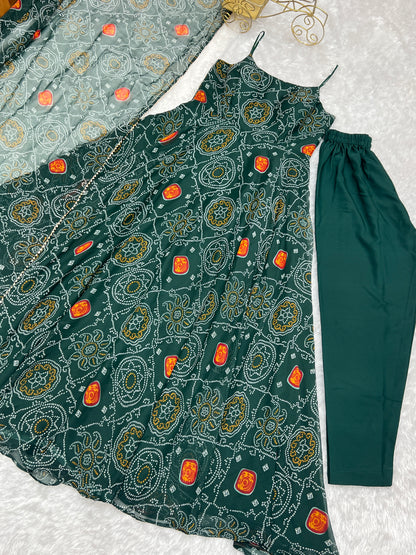 Chiffon Green Coloured Anarkali Suit