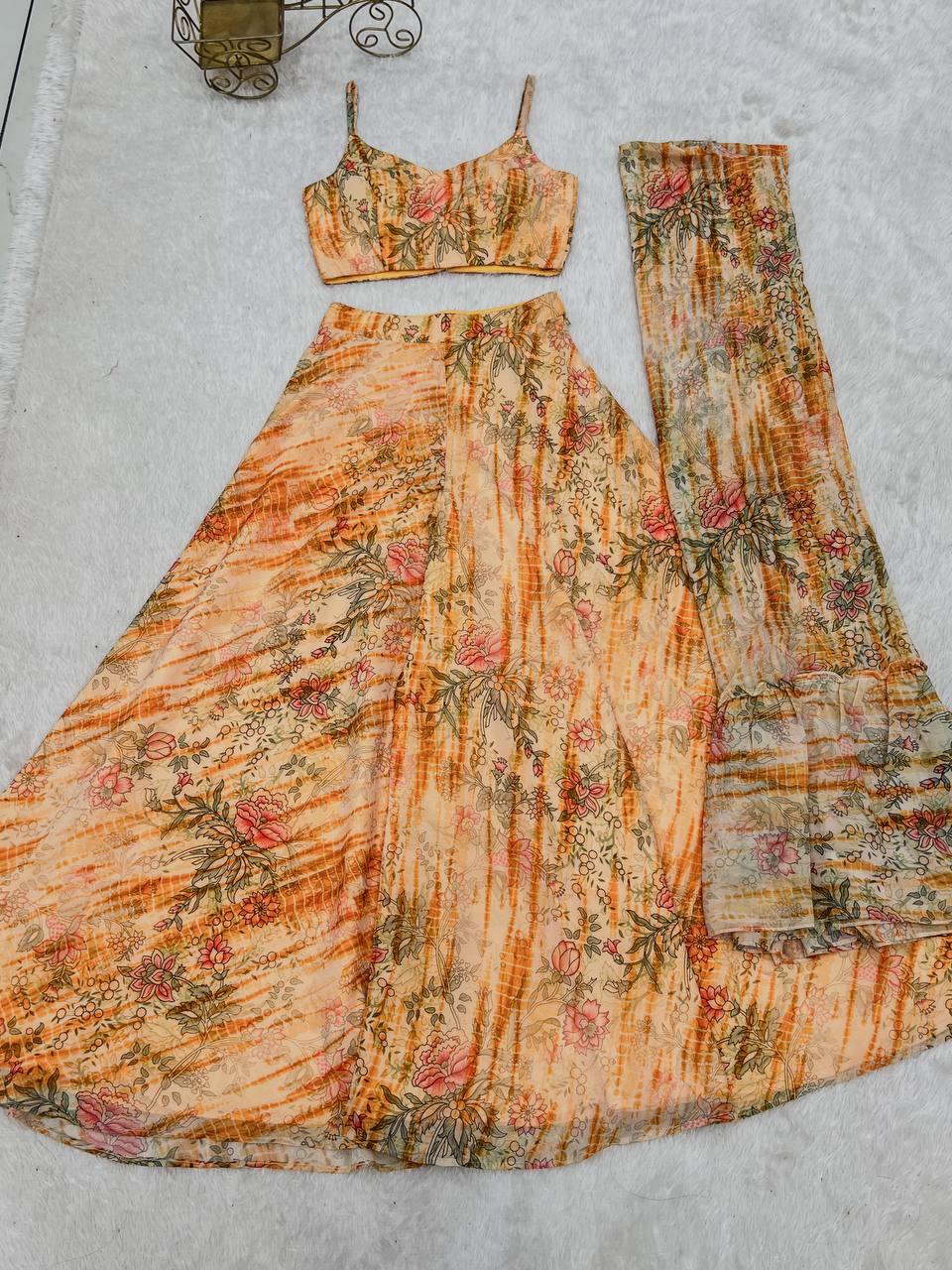 Floral Fox Georgette Indo Western 3 Piece Set