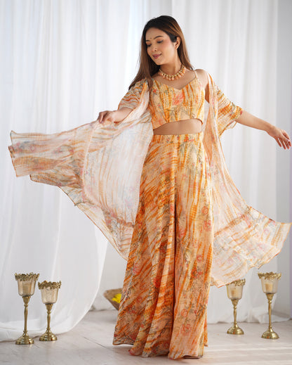 Floral Fox Georgette Indo Western 3 Piece Set