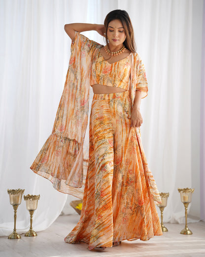 Floral Fox Georgette Indo Western 3 Piece Set