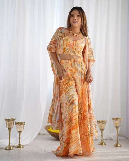 Floral Fox Georgette Indo Western 3 Piece Set