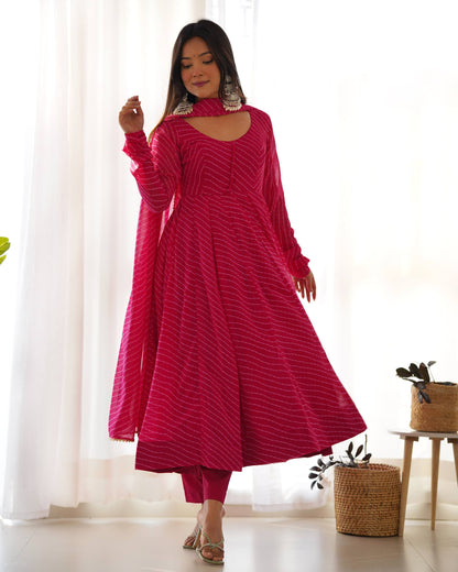 pink Laheriya Print Fox Georgette Anarkali Set