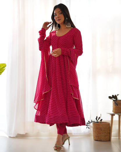 pink Laheriya Print Fox Georgette Anarkali Set