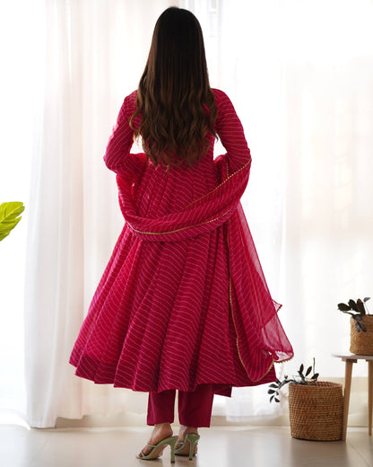 pink Laheriya Print Fox Georgette Anarkali Set