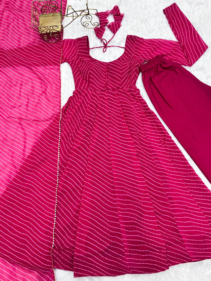 pink Laheriya Print Fox Georgette Anarkali Set