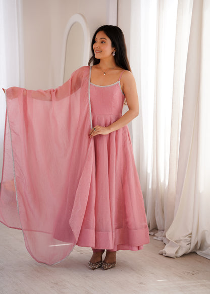 dusty pink Crunchy Silk Swarovski Anarkali Suit Set