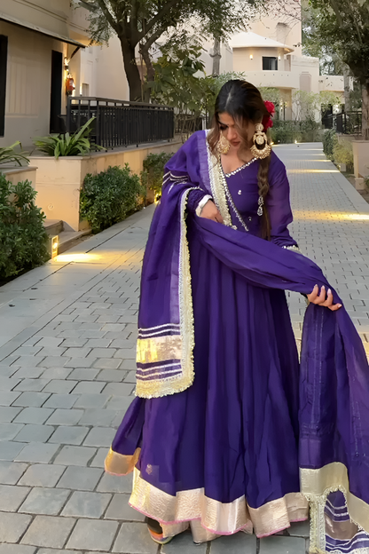 Siya's Royal Purple Elegant Golden Border Anarkali Suit Set
