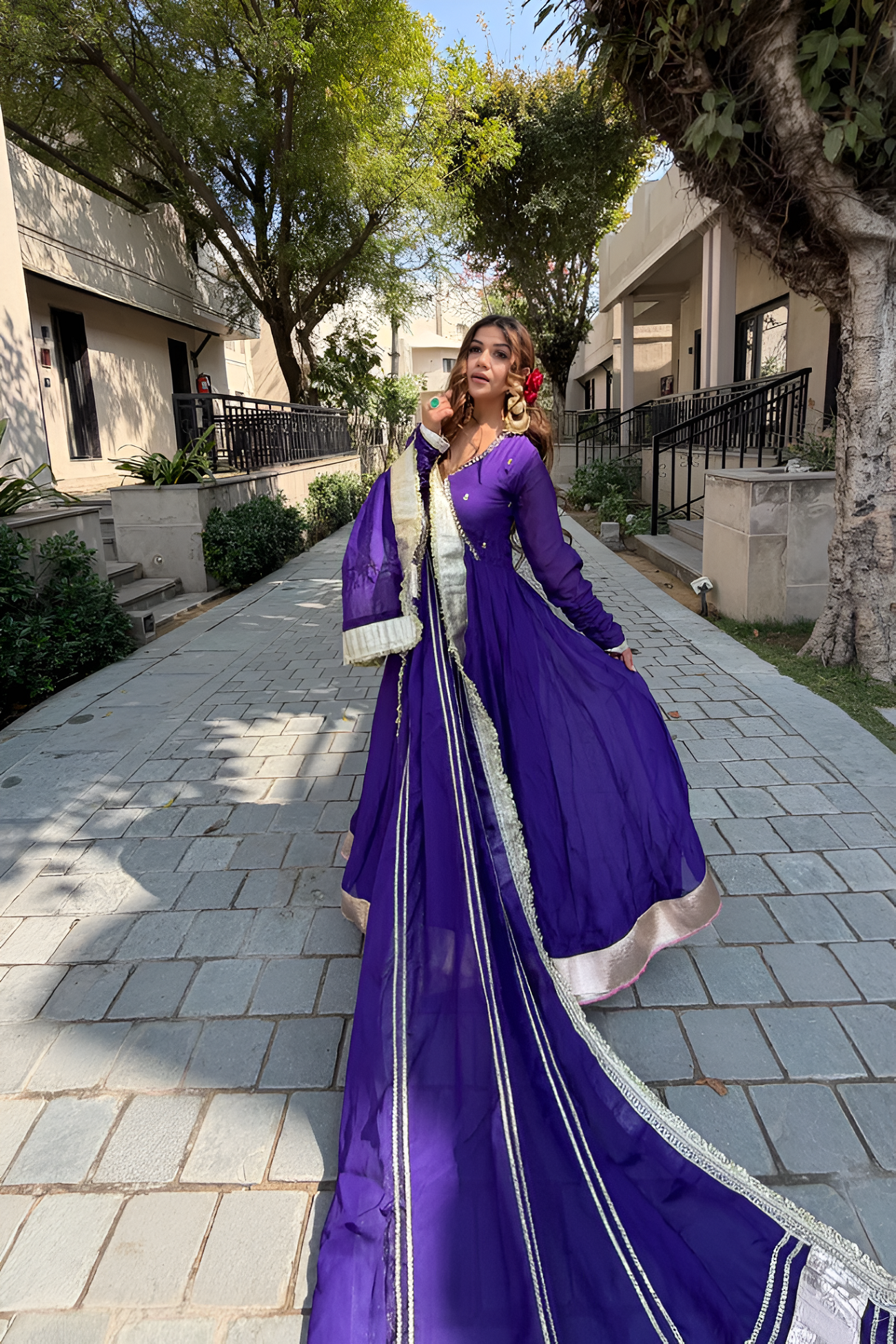 Siya's Royal Purple Elegant Golden Border Anarkali Suit Set