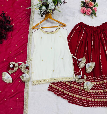 Ivory and Maroon Elegant Top Bottom Dupatta Suit Set