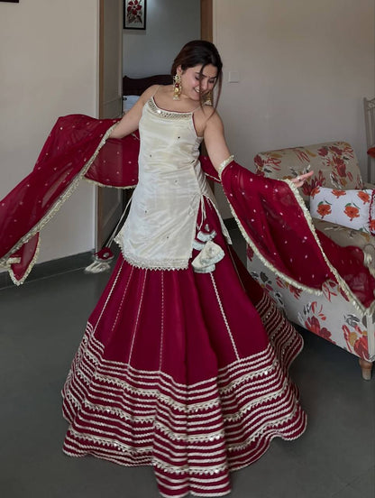 Ivory and Maroon Elegant Top Bottom Dupatta Suit Set