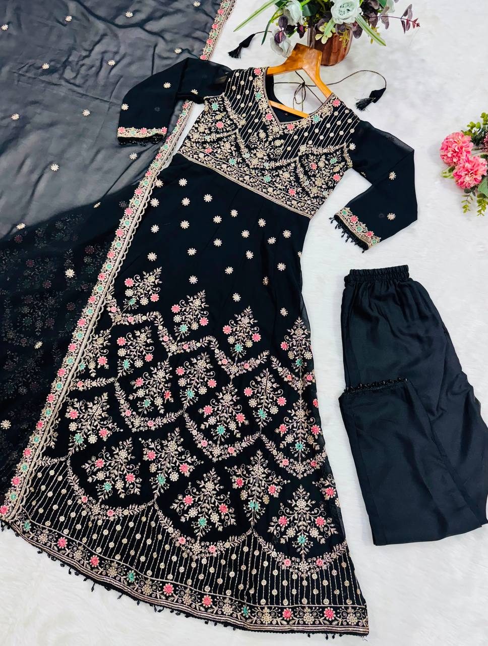 Noir Elegance Designer Anarkali with Dupatta Suit Set