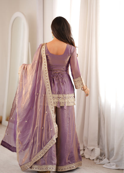 Purple Frendy Silk Palazzo Suit With Embroidery Sequence Dori Jari Work & Designer Dupatta