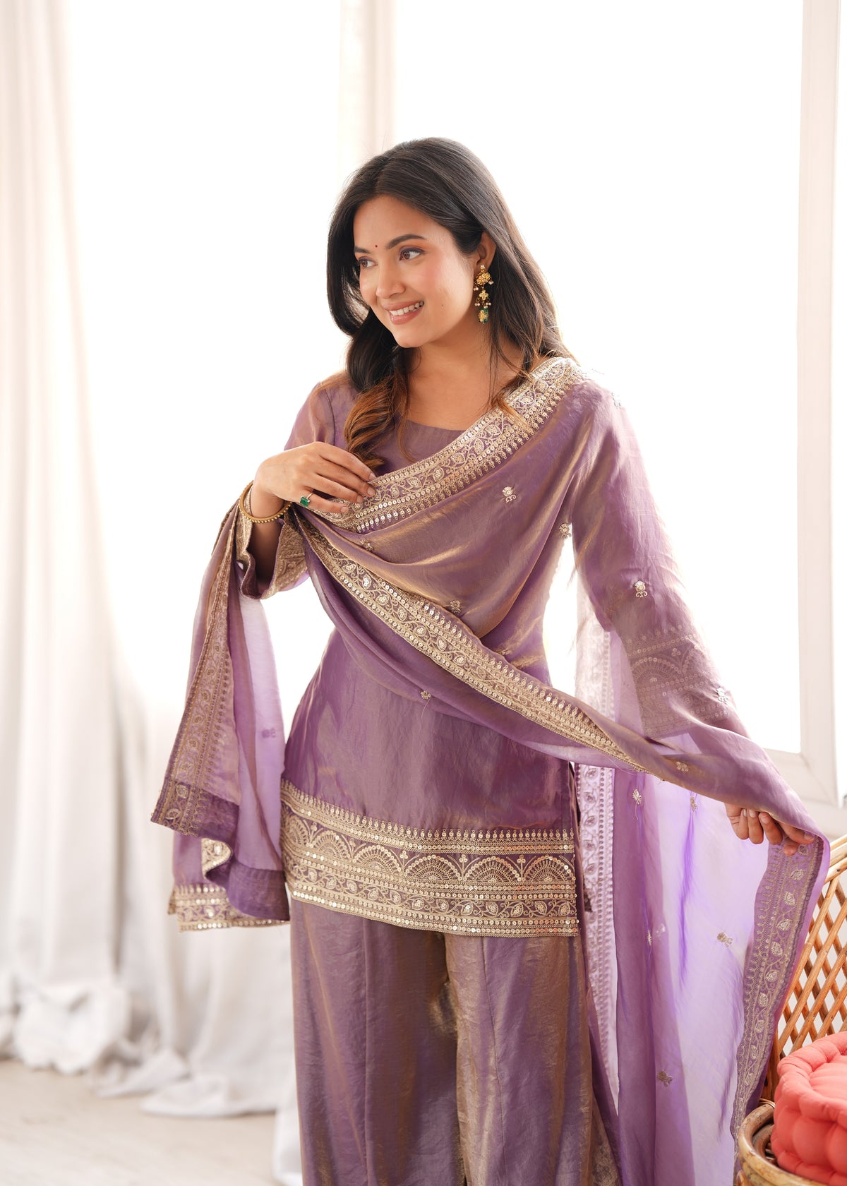 Purple Frendy Silk Palazzo Suit With Embroidery Sequence Dori Jari Work & Designer Dupatta