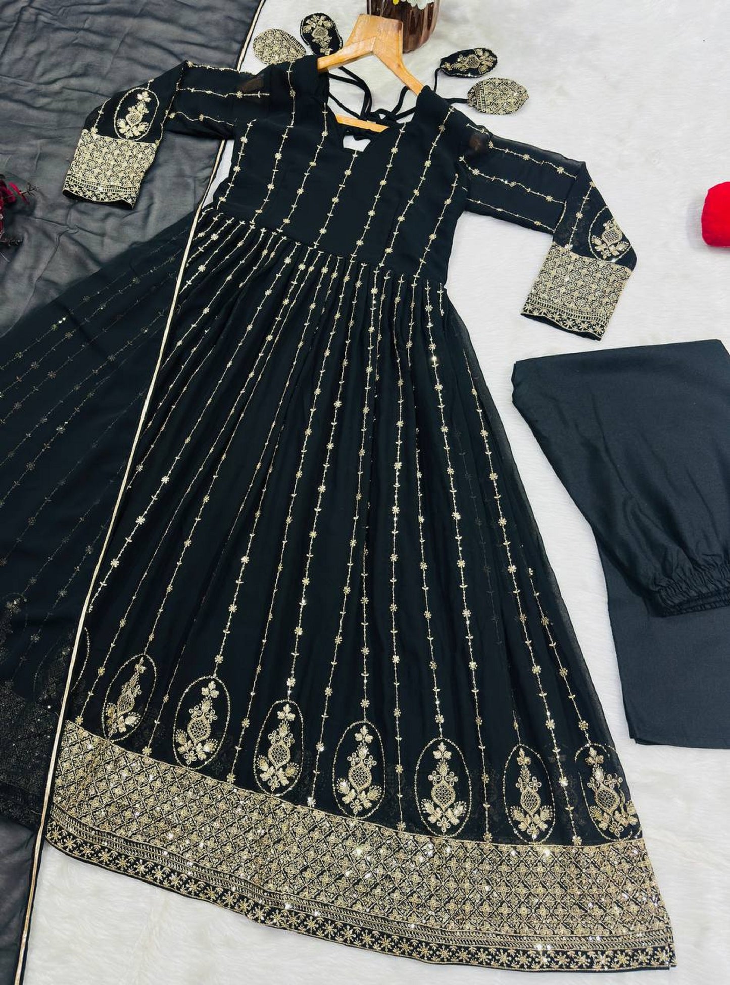 Niru'S Noir Black Elegance Anarkali Suit Set