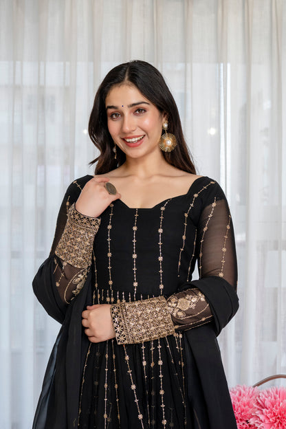 Niru'S Noir Black Elegance Anarkali Suit Set