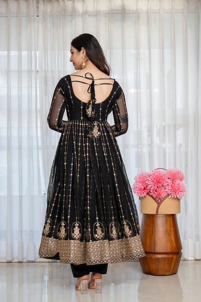 Niru'S Noir Black Elegance Anarkali Suit Set