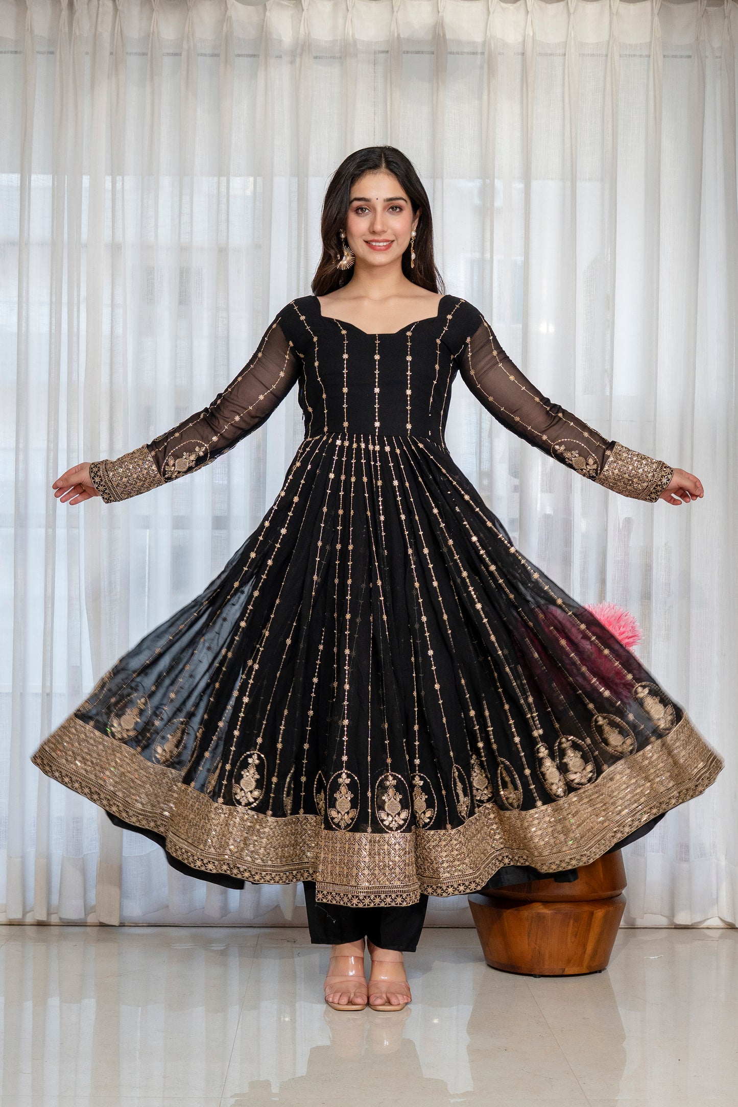 Niru'S Noir Black Elegance Anarkali Suit Set