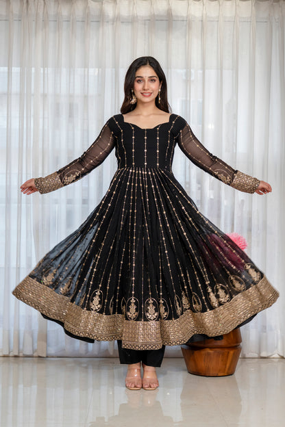 Niru'S Noir Black Elegance Anarkali Suit Set