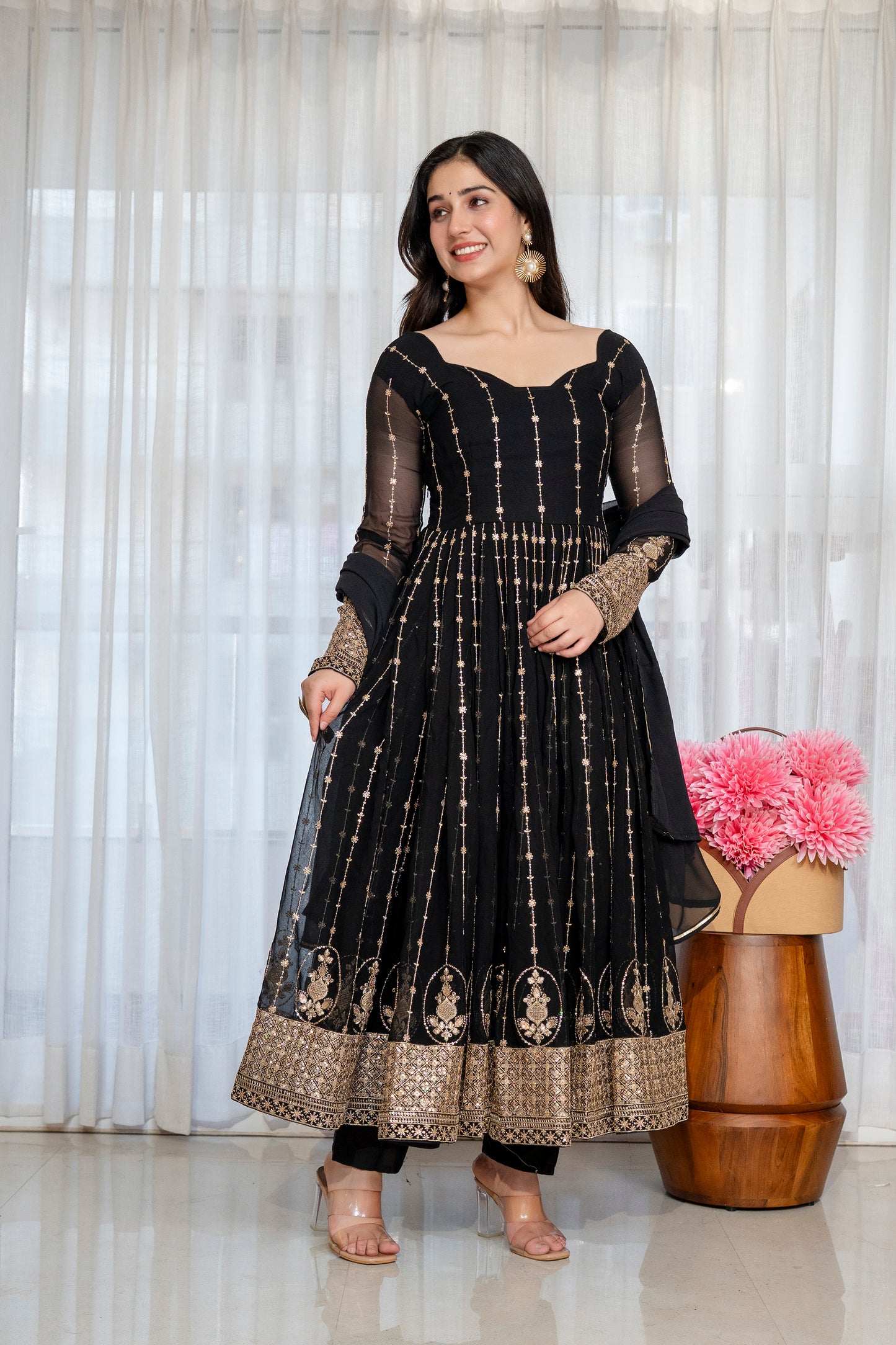 Niru'S Noir Black Elegance Anarkali Suit Set