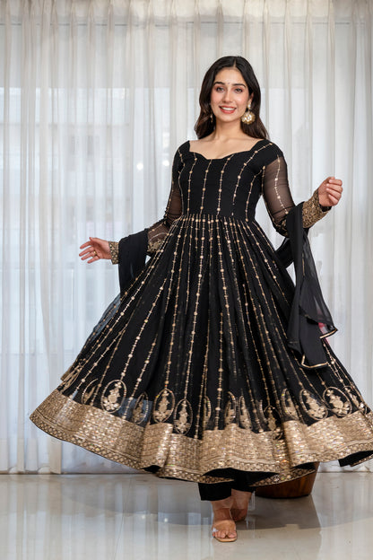 Niru'S Noir Black Elegance Anarkali Suit Set