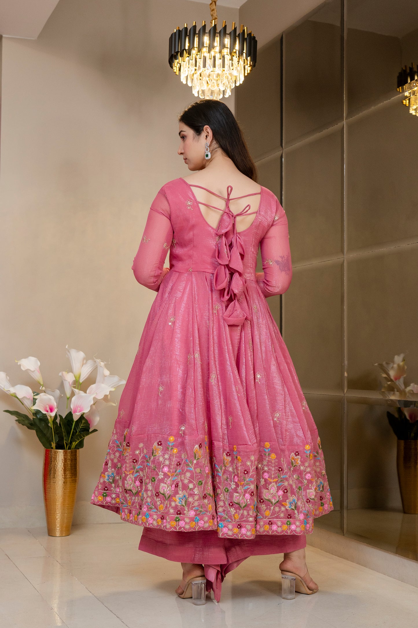 Special Pink Flared Anarkali Suit Set