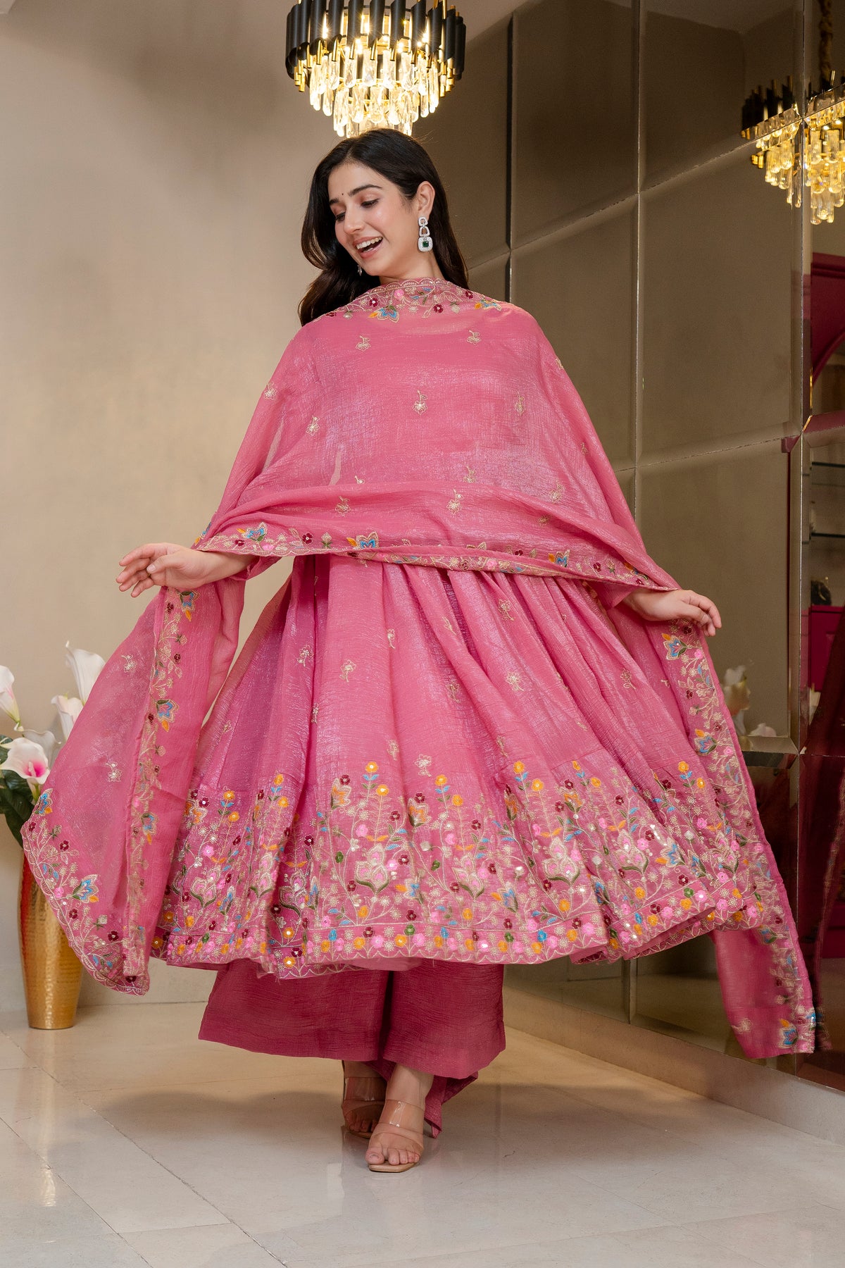 Special Pink Flared Anarkali Suit Set