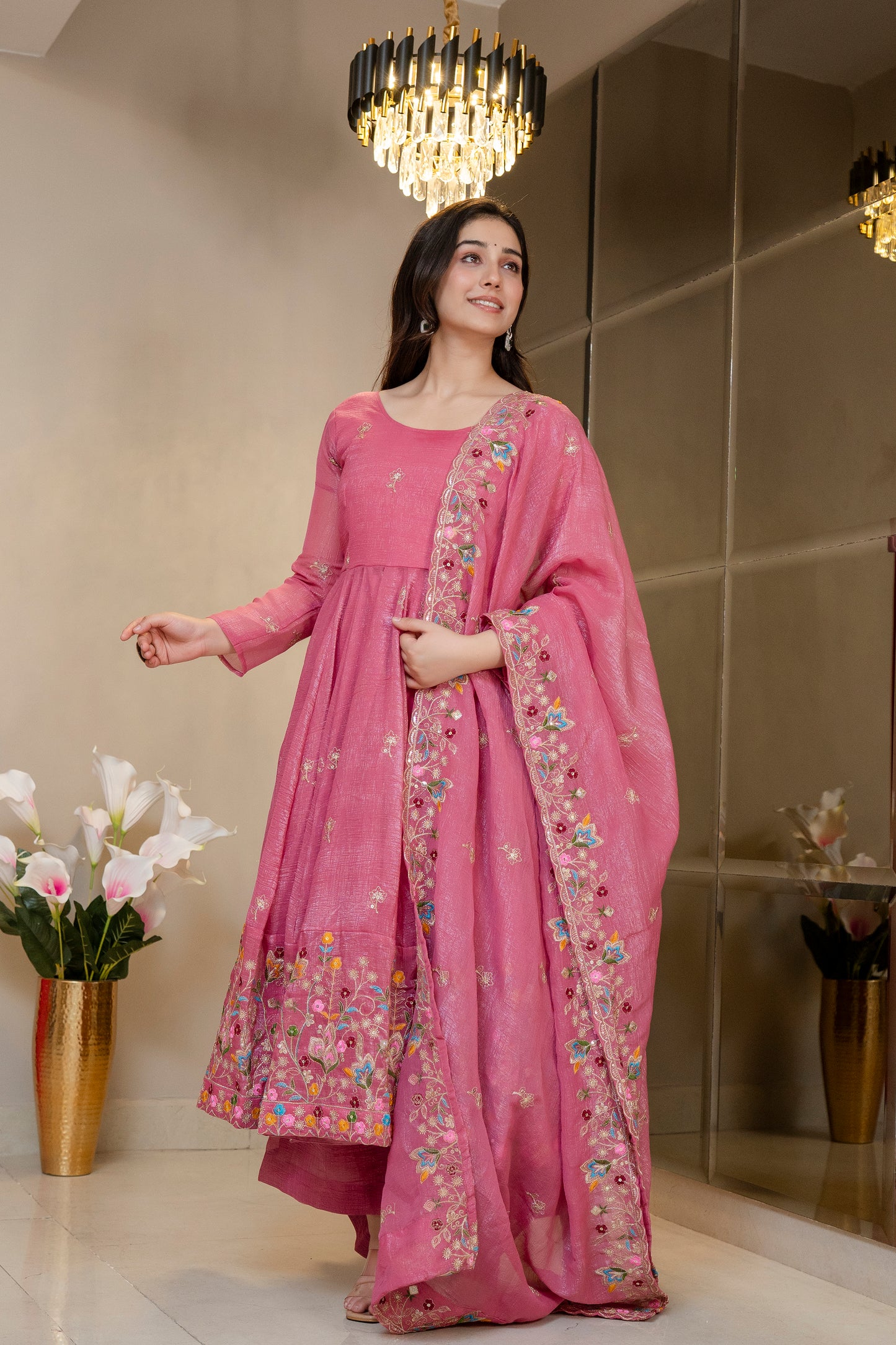 Special Pink Flared Anarkali Suit Set