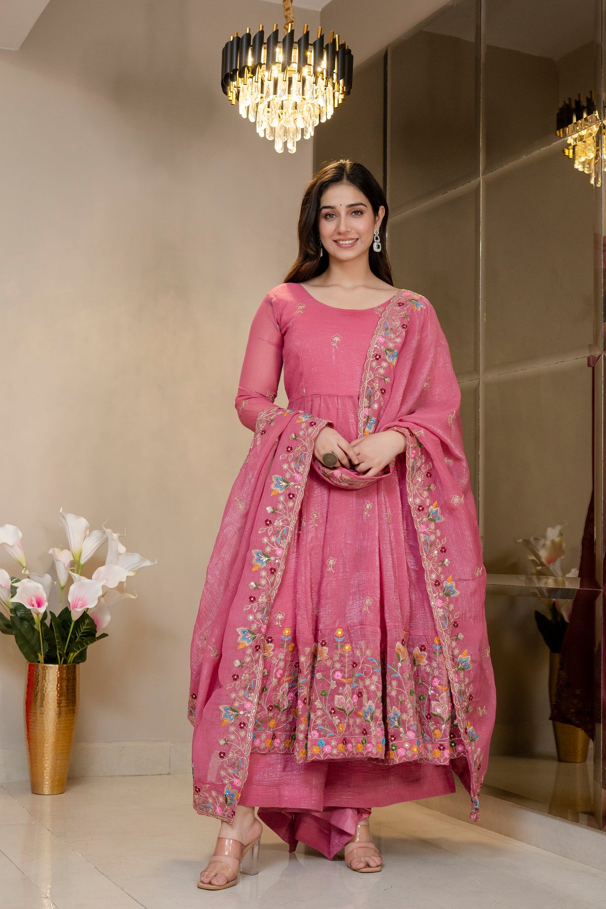 Special Pink Flared Anarkali Suit Set