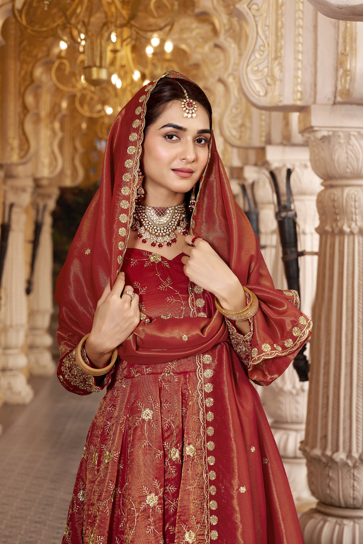 Rust Embroidered Designer Anarkali Suit Set