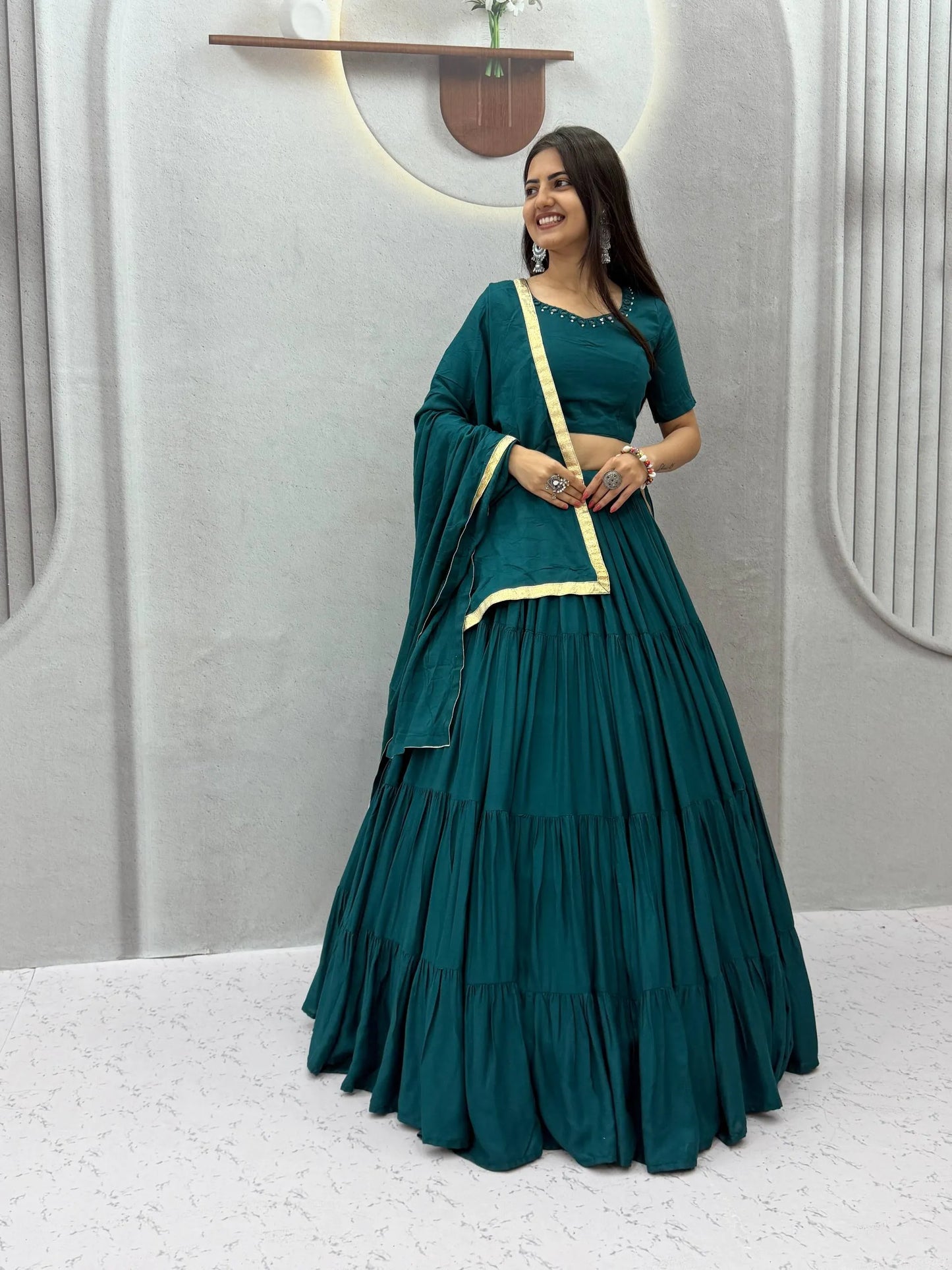 Navratri Special Rayon Cotton Mirror Work Lehenga Choli
