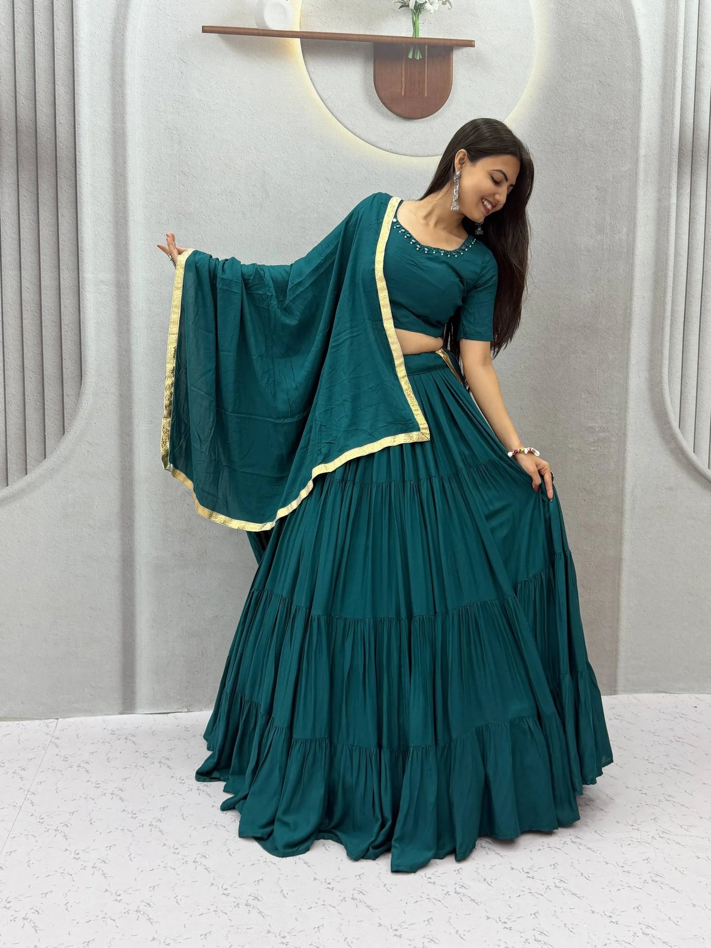 Navratri Special Rayon Cotton Mirror Work Lehenga Choli