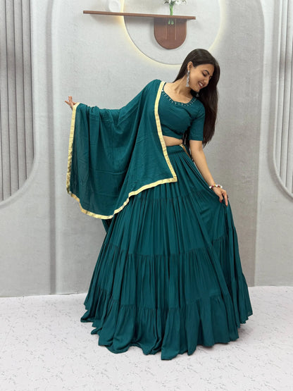 Navratri Special Rayon Cotton Mirror Work Lehenga Choli