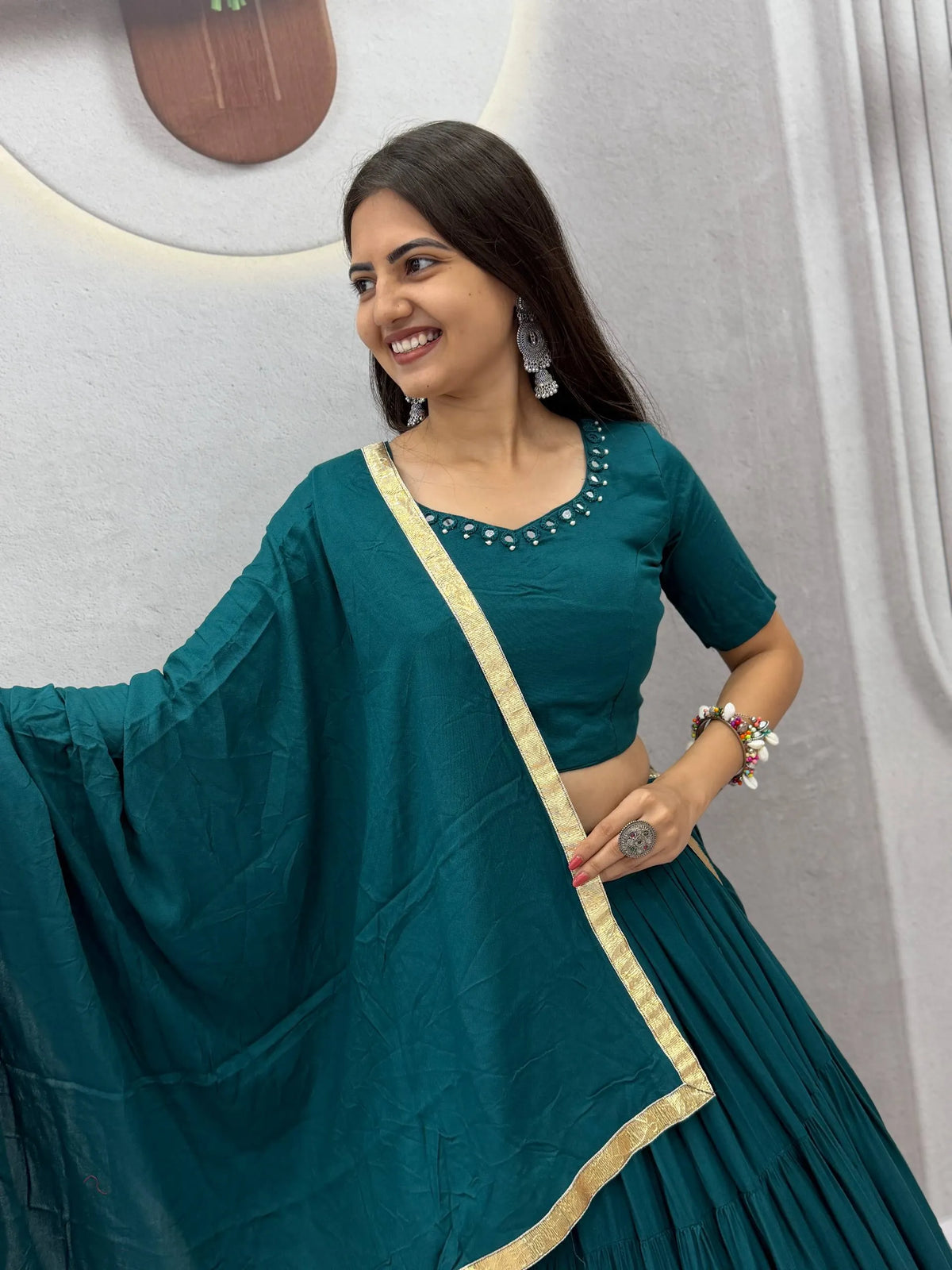 Navratri Special Rayon Cotton Mirror Work Lehenga Choli