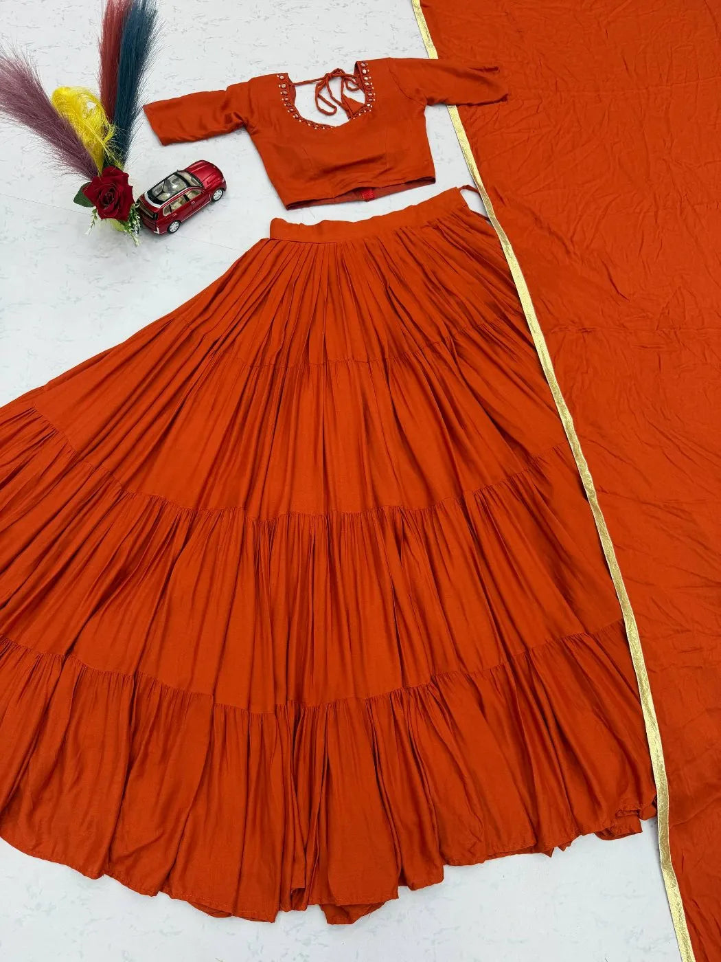 Navratri Special Rayon Cotton Mirror Work Lehenga Choli