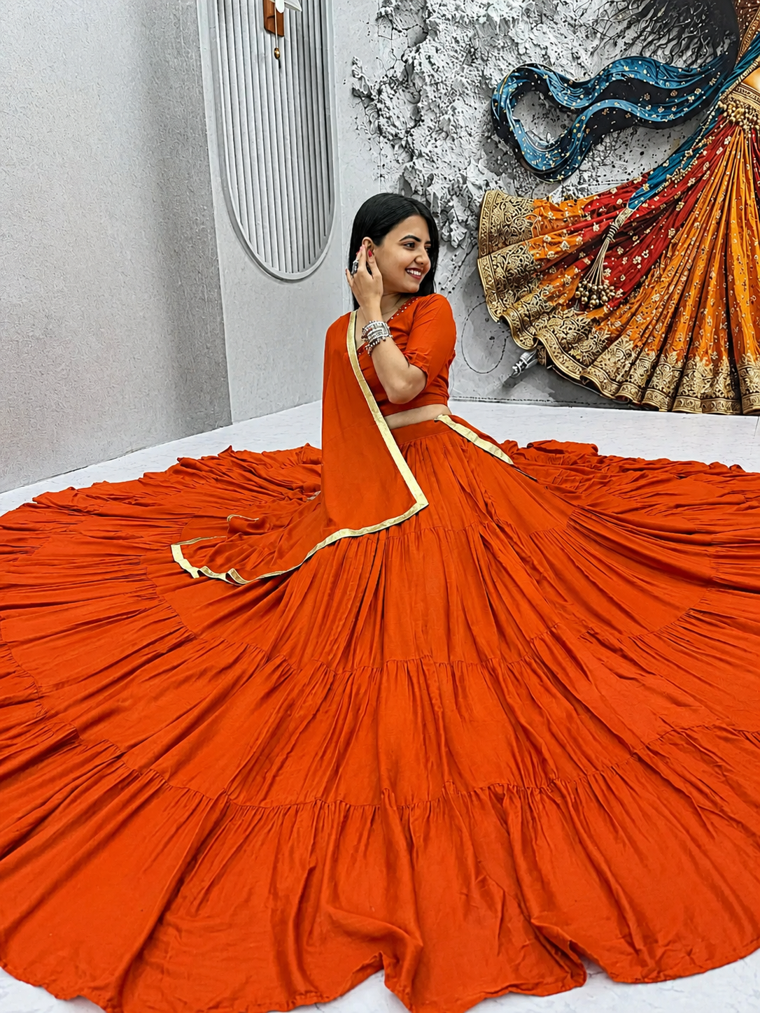 Navratri Special Rayon Cotton Mirror Work Lehenga Choli