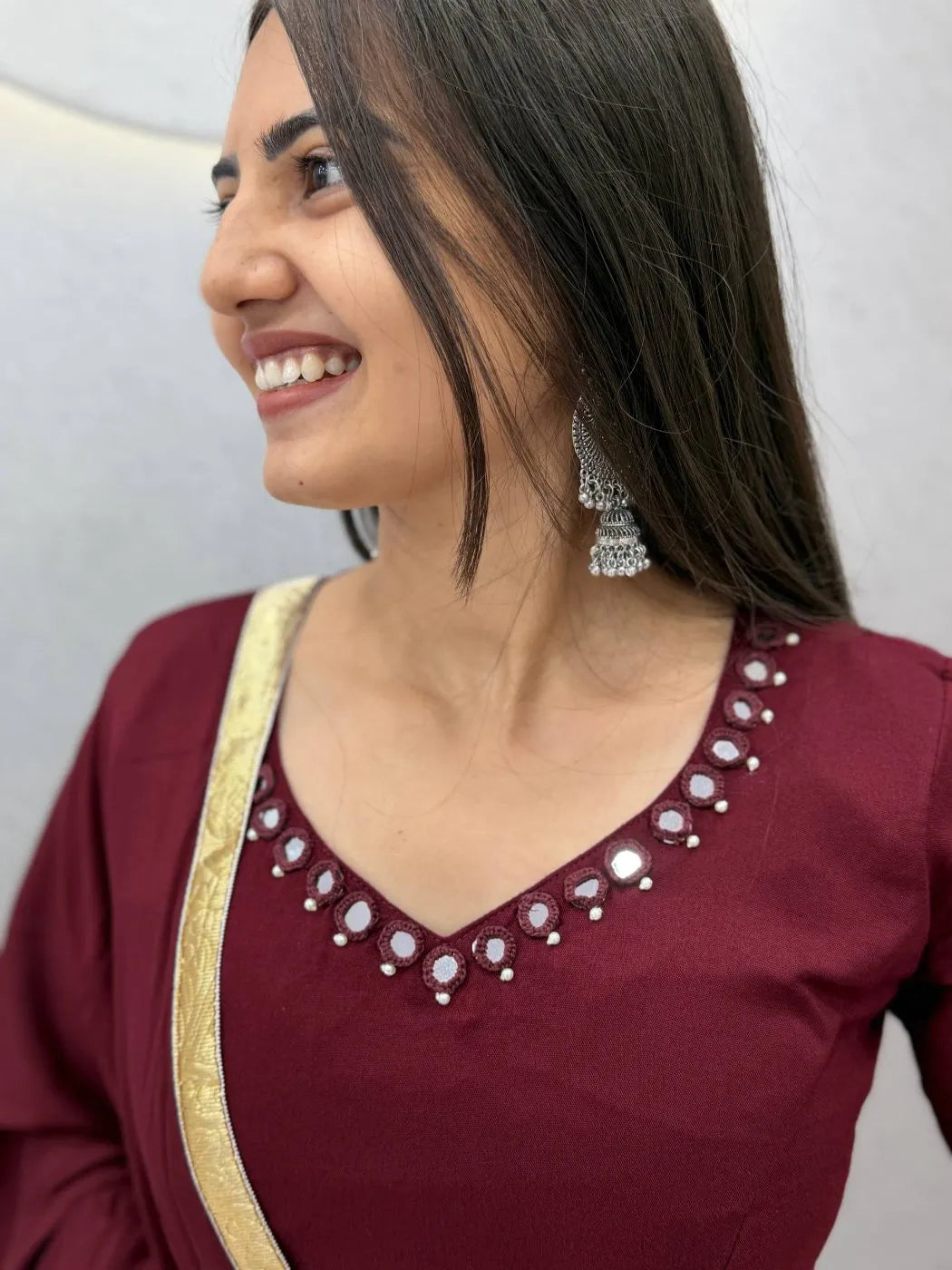 Navratri Special Maroon Rayon Cotton Mirror Work Lehenga Choli