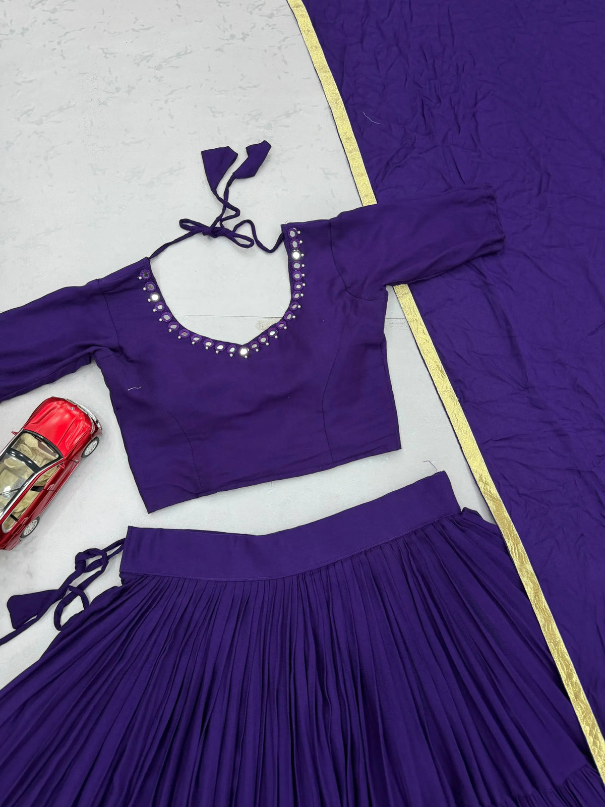 Navratri Special  Purple Rayon Cotton Mirror Work Lehenga Choli
