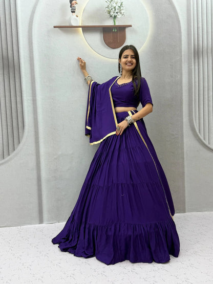 Navratri Special  Purple Rayon Cotton Mirror Work Lehenga Choli