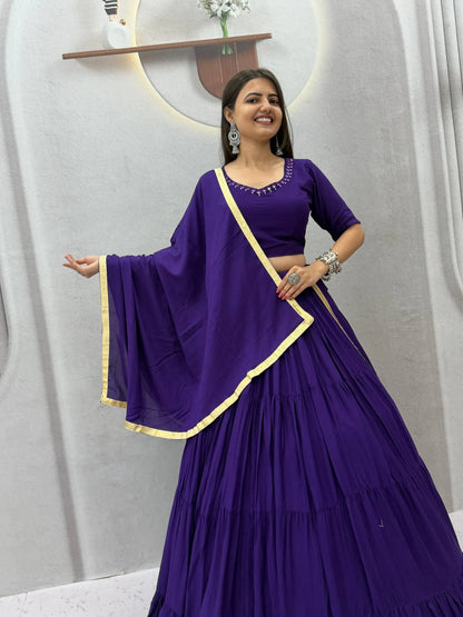 Navratri Special  Purple Rayon Cotton Mirror Work Lehenga Choli