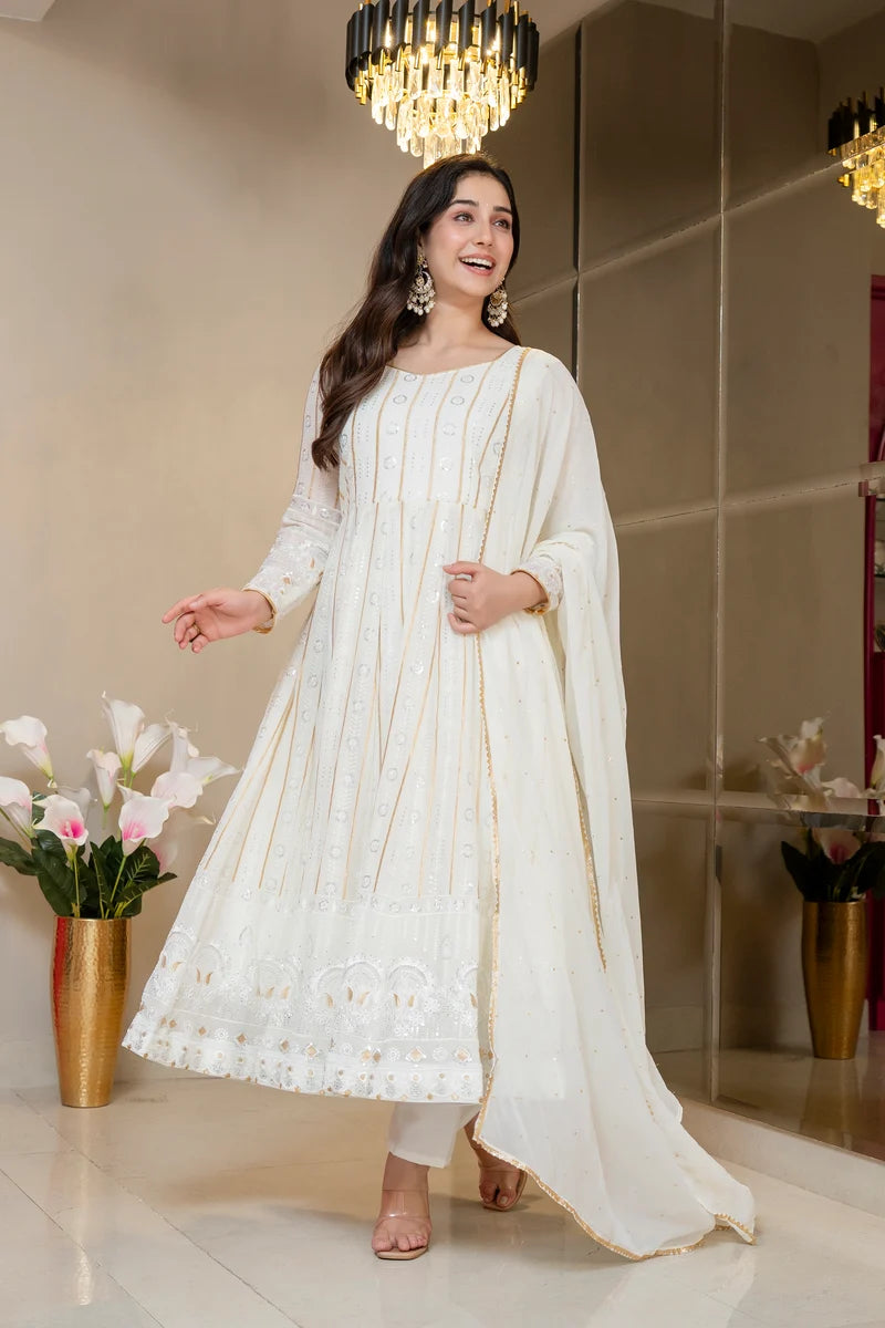 Premium Ivory Anarkali with Royal Finish Elegance Anarkali Suit Set